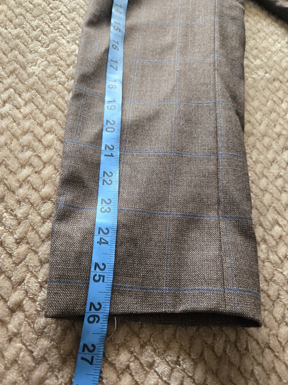 Jos. A. Bank 1905 Brown Blue Windowpane Wool Sport Coat Blazer 48L Tailored Fit
